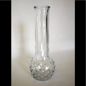 Vtg Clear Glass Long Neck Hobnail Bud Vase- USA